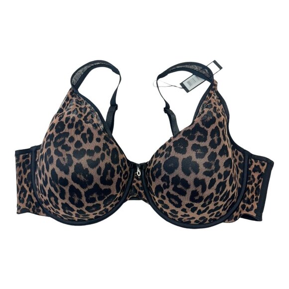 CURVY COUTURE Women Leopard Print Sheer Mesh Plunge T-shirt Bra SZ 44D Full Cove - Picture 3 of 11